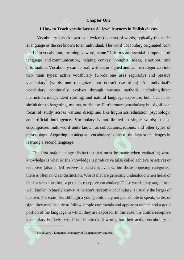 Evaluating and Adapting materials for teaching vocabulary to A1 level learners 7