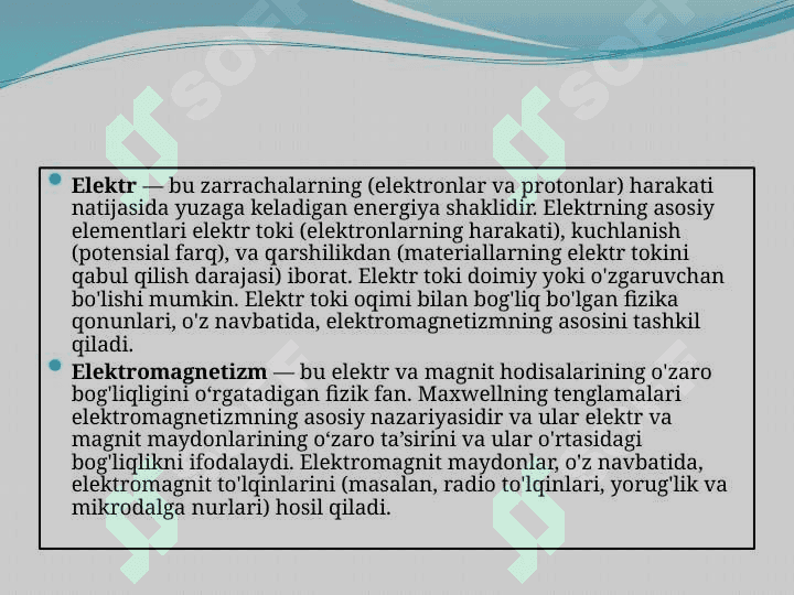 Elektr asoslari .o'zgarmas tok.elektromagnetizm 3