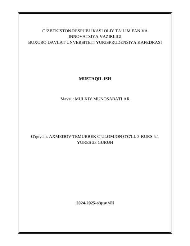 MULKIY MUNOSABATLAR