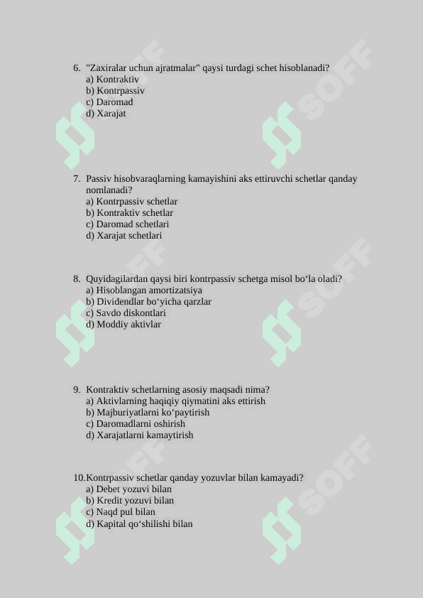Kontraktiv va kontrpassiv schetlar test 2