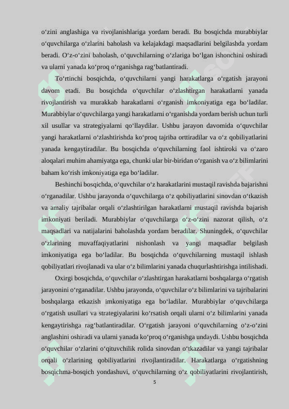 Harakatlarga oʻrgatish bosqichlari. 5