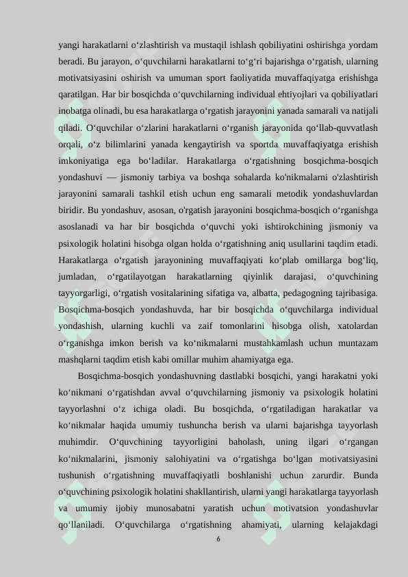 Harakatlarga oʻrgatish bosqichlari. 6