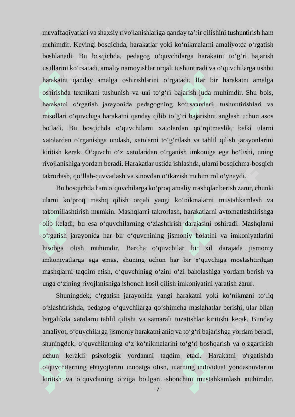 Harakatlarga oʻrgatish bosqichlari. 7