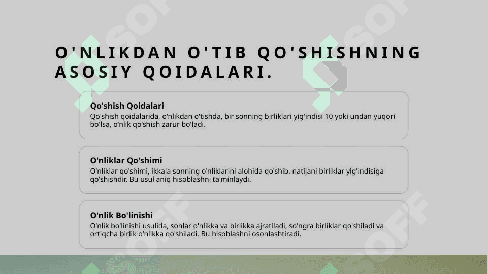 O'nlikdan o'tib qo'shish va yuzlikdan o'tib qo'shish 1