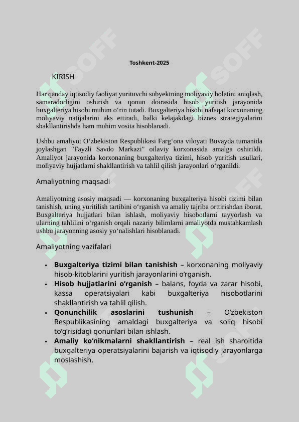 Buxgalteriya amaliyot hisoboti korxonalar uchun 2