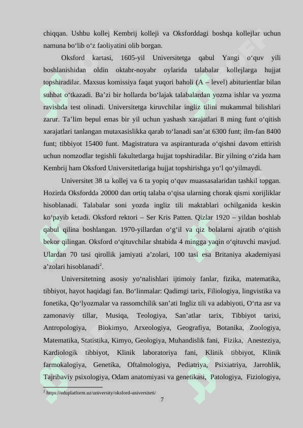 Oksford universiteti tarixi va bugungi kundagi faoliyati 7