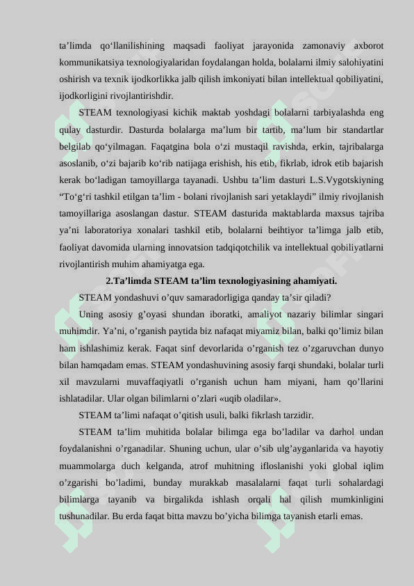 BOSHLANG`ICH TA’LIMDA STEAM TA’LIM TEXNOLOGIYASI 2