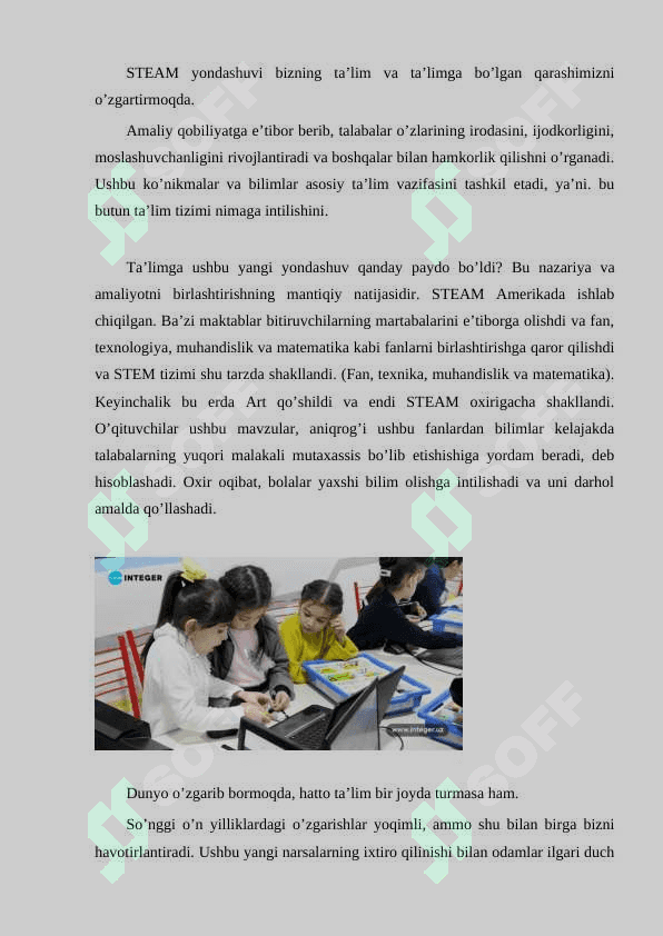 BOSHLANG`ICH TA’LIMDA STEAM TA’LIM TEXNOLOGIYASI 3