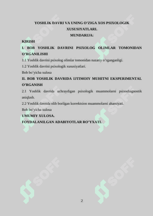 Yoshlik davri va uning o’ziga xos psixologik xususiyatlari 2