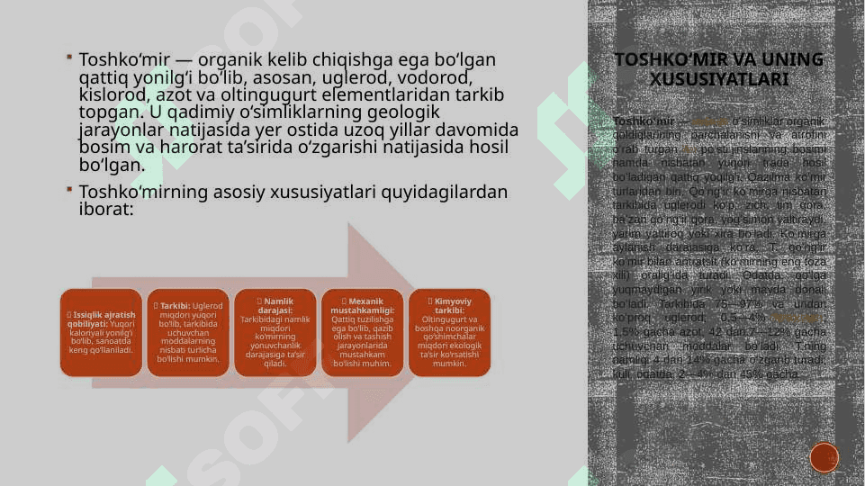 TOSHKO‘MIRNI QAYTA ISHLASH, UNDAN OLINADIGAN MAHSULOTLAR 3