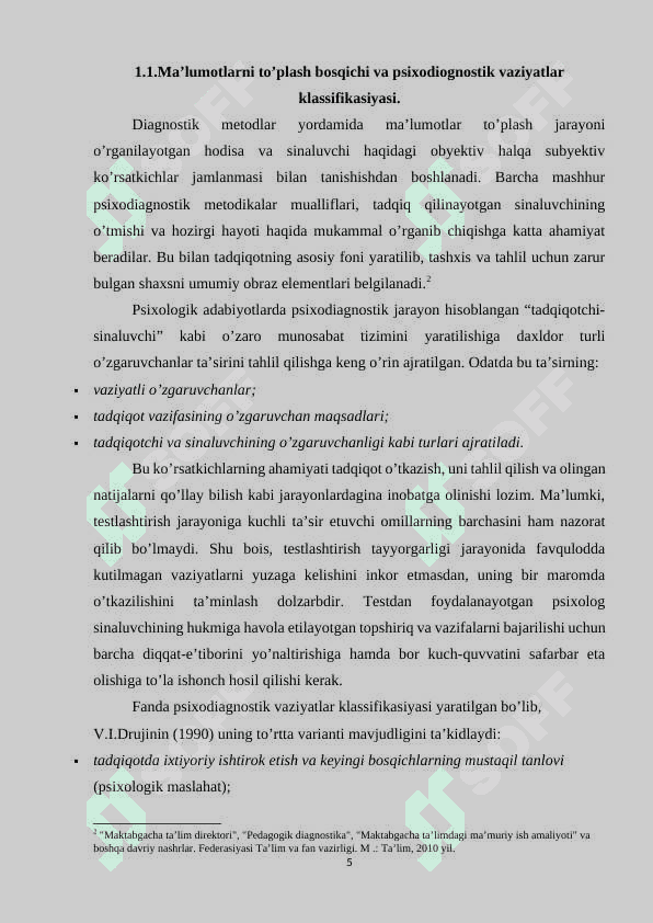 Diagnostik maʼlumotlarni tayyorlash va taqdim etish metodikasi 5