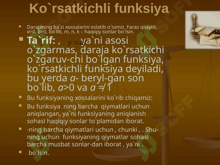 KO`RSATKICHLI FUNKSIYA 3