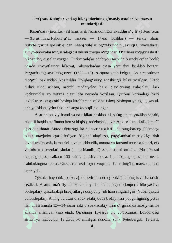 “QISASI RABG’UZIY”DAGI HIKOYATLARINING G’OYAVIY-BADIIY XUSUSIYATLARI 4