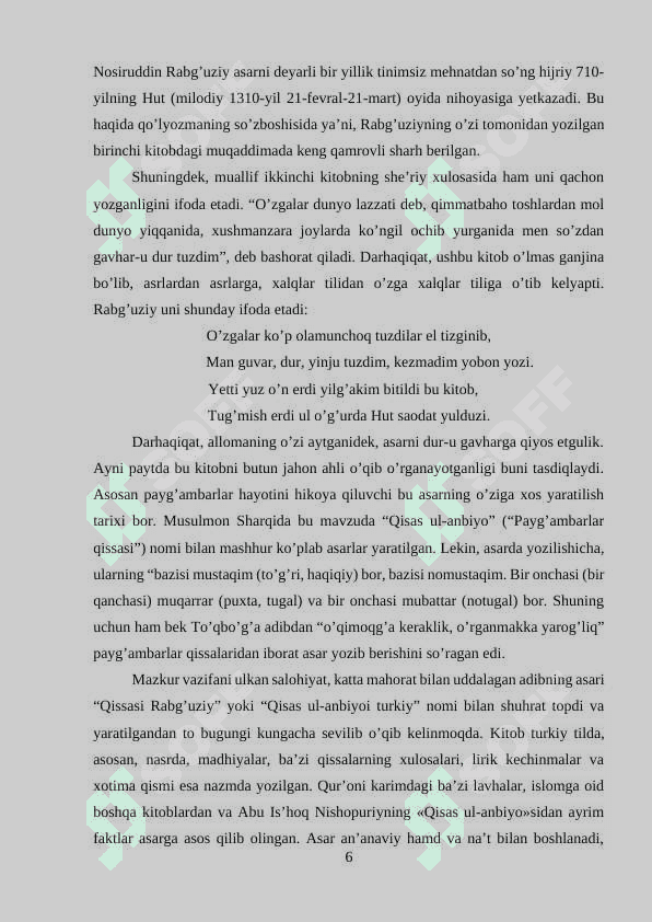 “QISASI RABG’UZIY”DAGI HIKOYATLARINING G’OYAVIY-BADIIY XUSUSIYATLARI 6