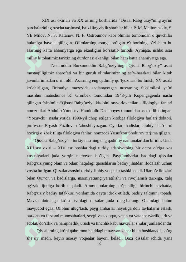 “QISASI RABG’UZIY”DAGI HIKOYATLARINING G’OYAVIY-BADIIY XUSUSIYATLARI 8