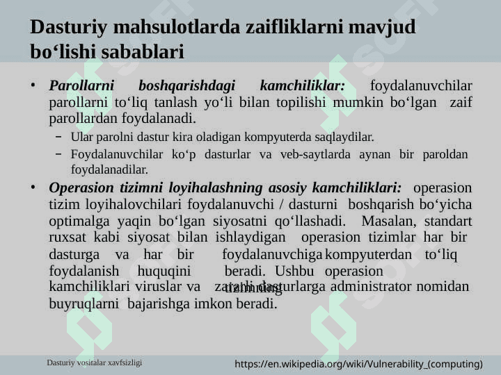 Dasturiy vositalarda mavjud xavfsizlik muammolari 6