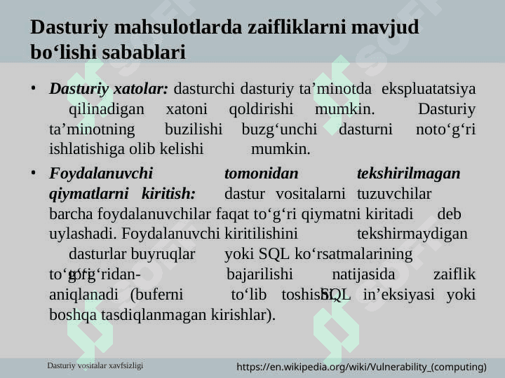 Dasturiy vositalarda mavjud xavfsizlik muammolari 7