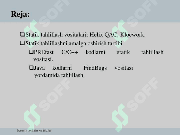 Dasturiy vositalarning statik taxlillash vositalari 2