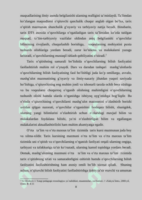 Tarix o’qitish metodikasi pedagogik fan sifatida 8