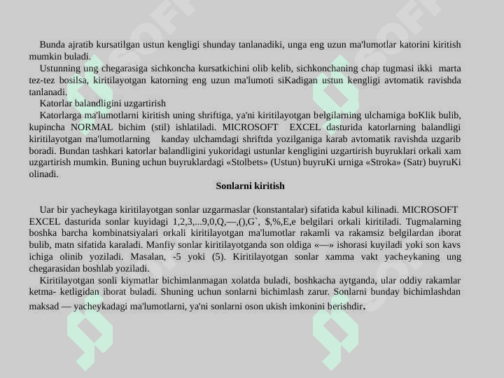 Microsoft Excel dasturi haqida umumiy ma'lumotlar 4