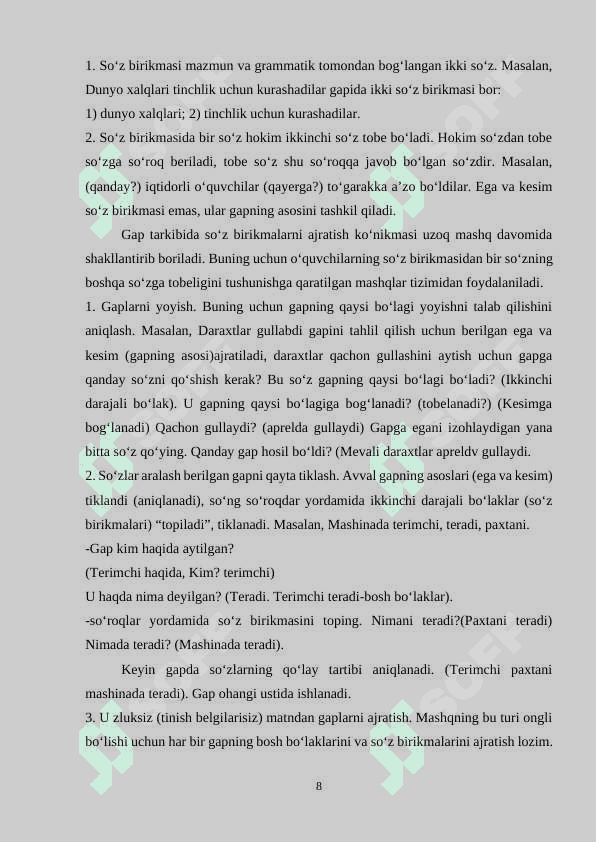 So'z birikmasi ustida ishlash 8