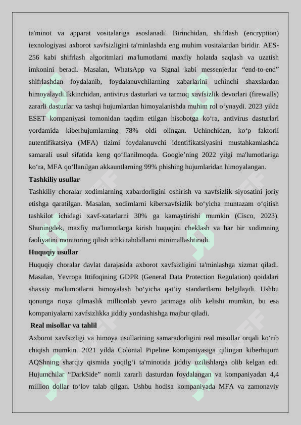 Axborot xavfsizligi va axborotlarni himoyalash usullari 4