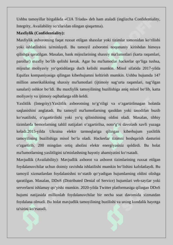 Axborot xavfsizligi va axborotlarni himoyalash usullari 6