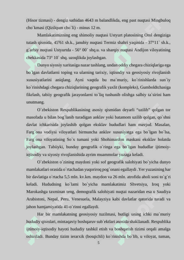 “O`ZBEKISTONNING DUNYO SIYOSIY XARITASIDA TUTGAN O`RNI” 5