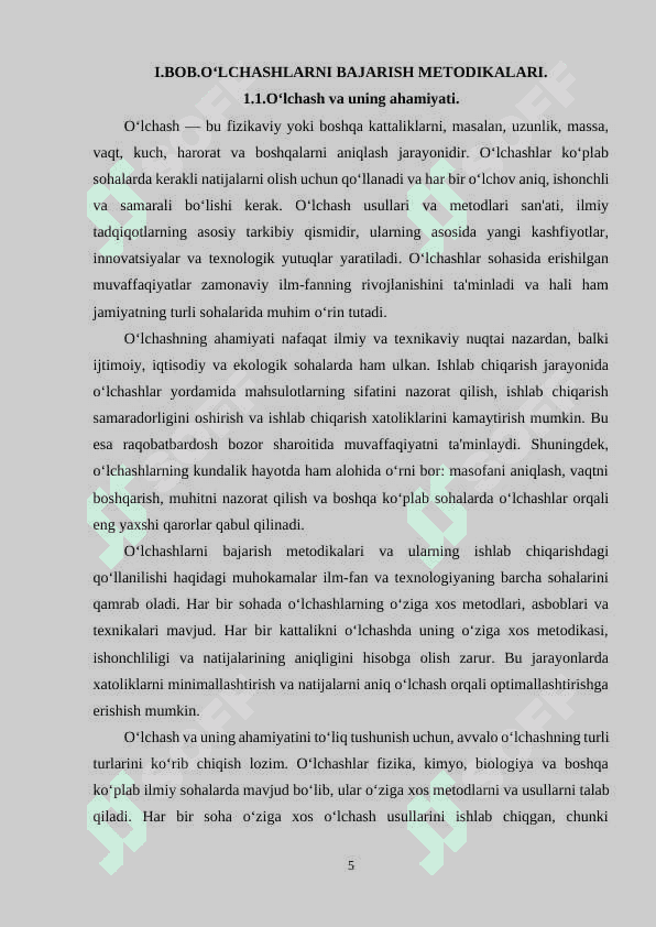 O‘LCHASHLARNI BAJARISH METODIKALARI. ISHLAB CHIQARISH VA TASDIQLASH QOIDALARI. 4