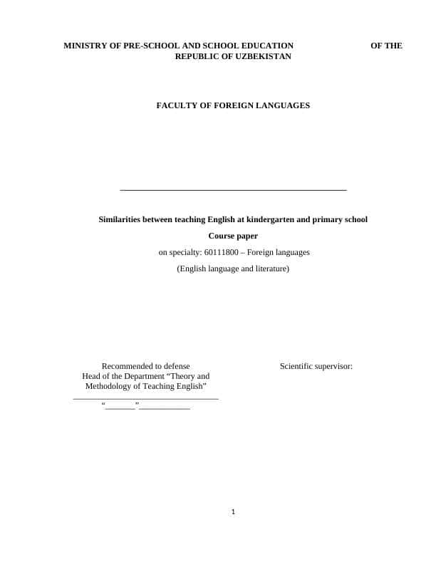 Similarities between teaching English at kindergarten and primary school