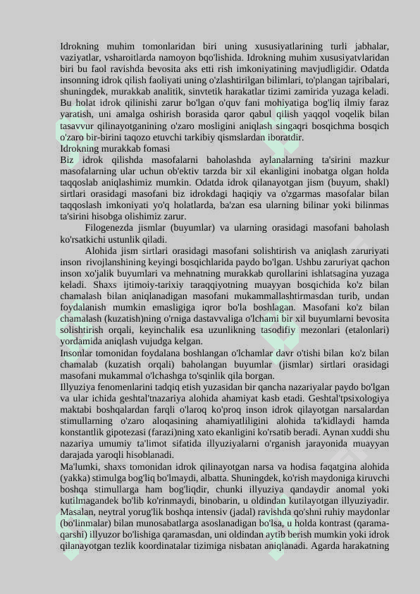 Idrokning murakkab shakllari va ularni o'rganish metodlari. 8