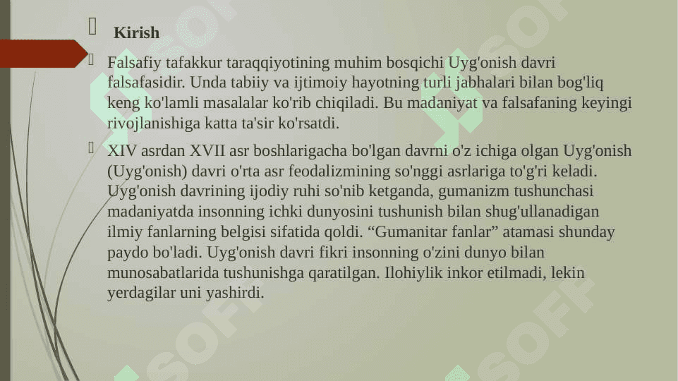 Uyg‘onish davrining tarix falsafasi. XVI-XV asrlar 2