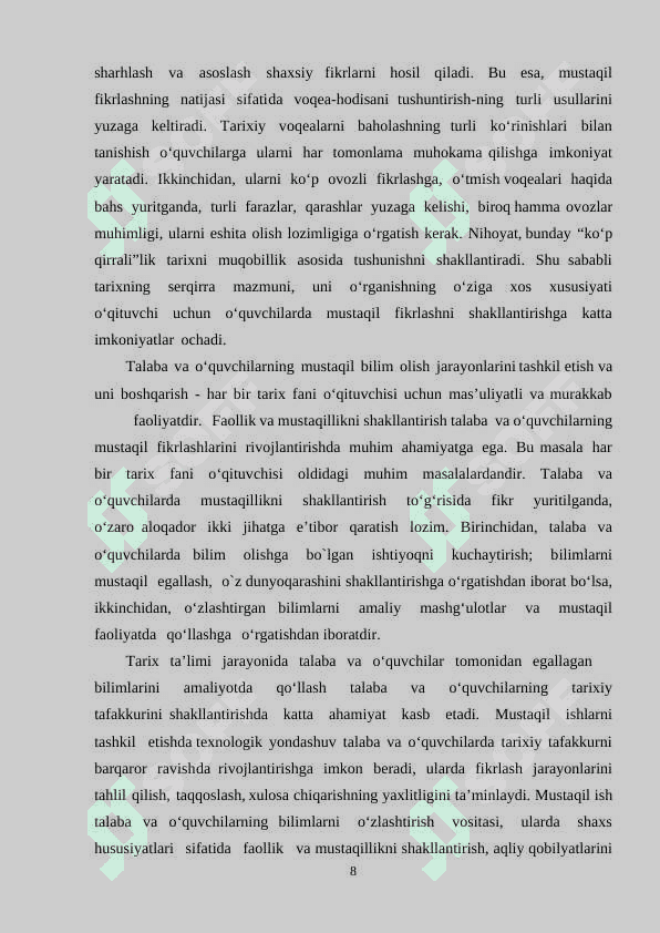 Tarix va ijtimoiy fanlar darslarida tarix ta’lim vositalaridan foydalanish 8