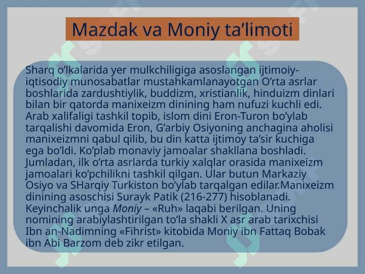 Mazdak va Moniy ta’limoti 2