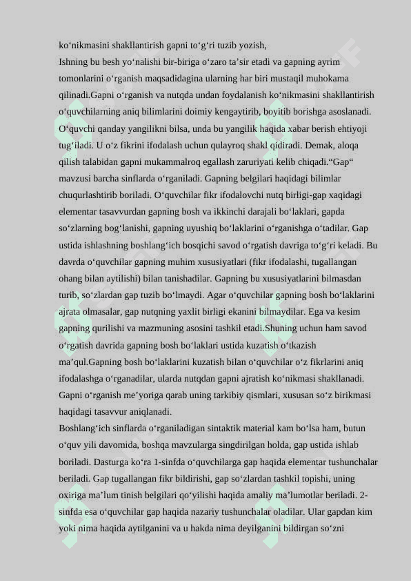Boshlang‘ich sinfda gap ustida ishlash 5