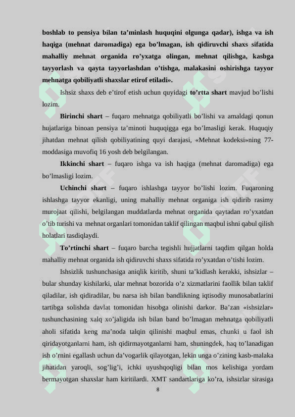 BANDLIK VA ISHSIZLIK 8