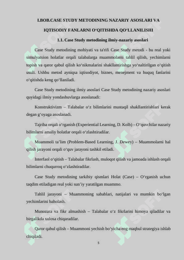 "IQTISODIY FANLARNI O'QITISHDA "CASE STUDY " METODI 5