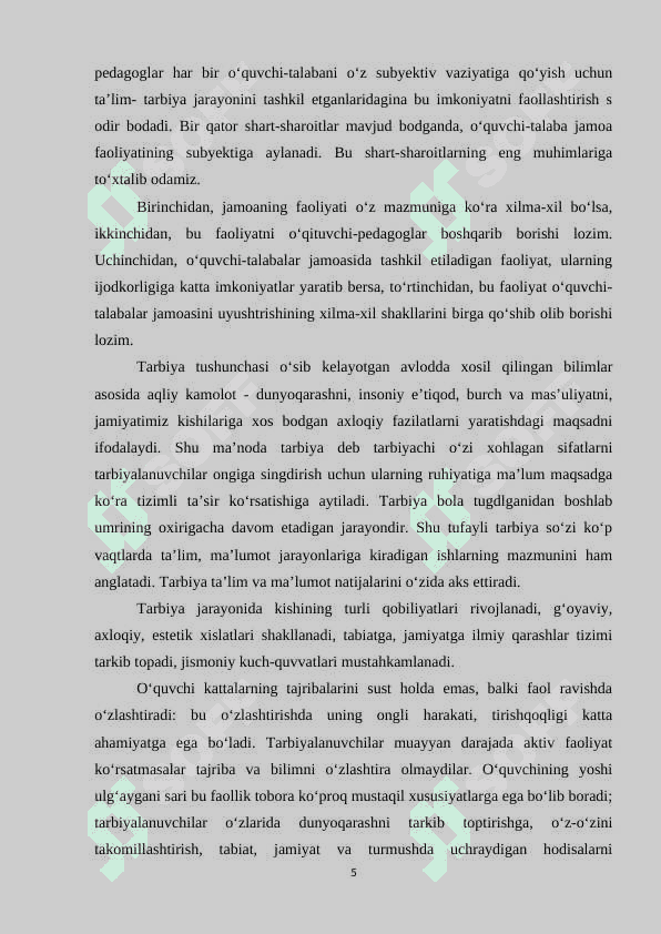 Dars jarayonida  ta’lim -tarbiya muvozanati tengligi 5