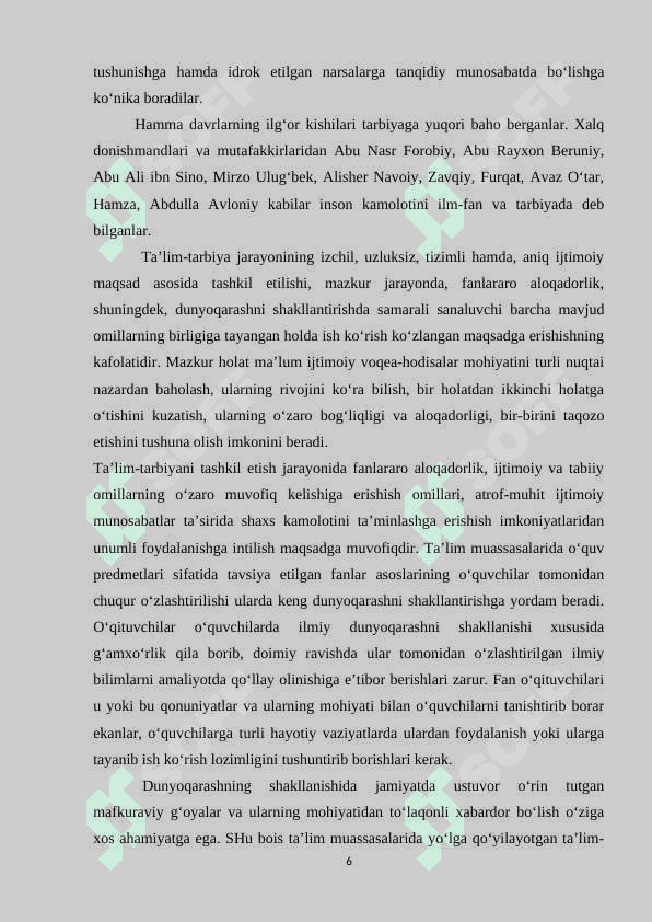 Dars jarayonida  ta’lim -tarbiya muvozanati tengligi 6