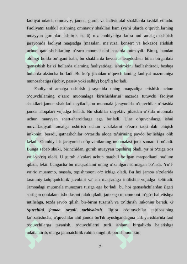 O’QUVCHILAR JAMOASINI TASHKIL QILISHNING O’ZIGA XOS XUSUSIYATLARI 7