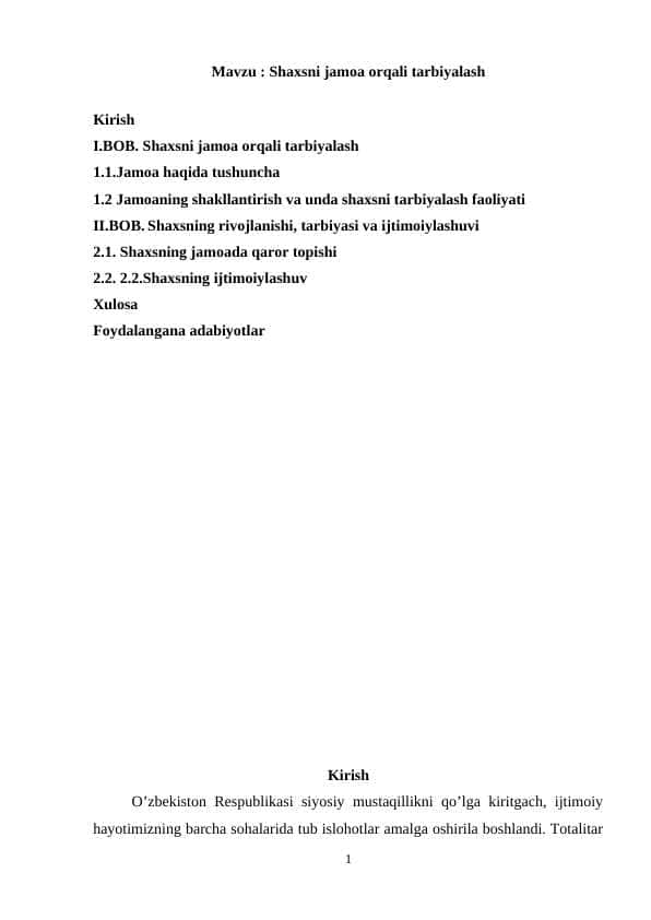 Shaxsni jamoa orqali tarbiyalash