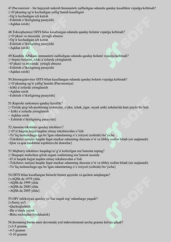 Valeologiya asoslari fanidan test javoblari bilan 6
