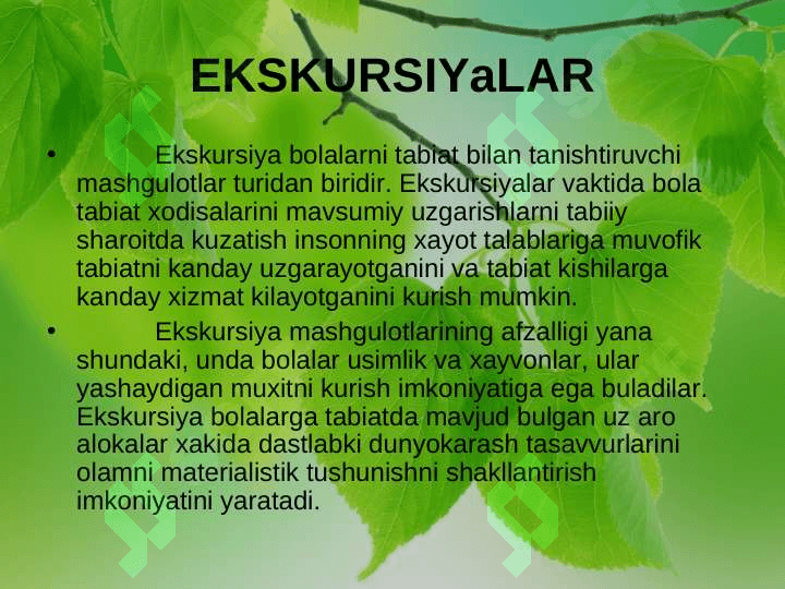 Maktabgacha ta’lim tashkilotida ekskursiyani o’tkazish mazmuni 5