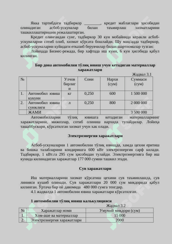 Автомобилларни ювиш шoхобчасини ташкил этиш бўйича 5