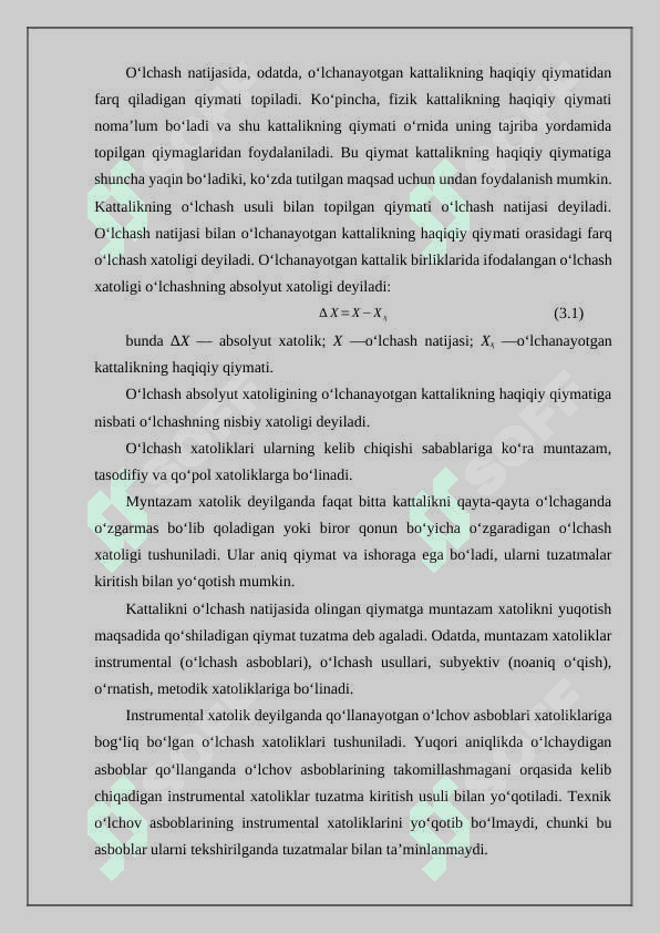 O‘LCHASH XATOLIKLARI VA O‘LCHOV ASBOBLARI HAQIDA UMUMIY MA’LUMOTLAR 2