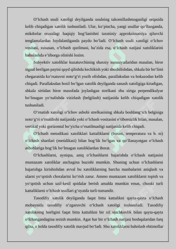 O‘LCHASH XATOLIKLARI VA O‘LCHOV ASBOBLARI HAQIDA UMUMIY MA’LUMOTLAR 3
