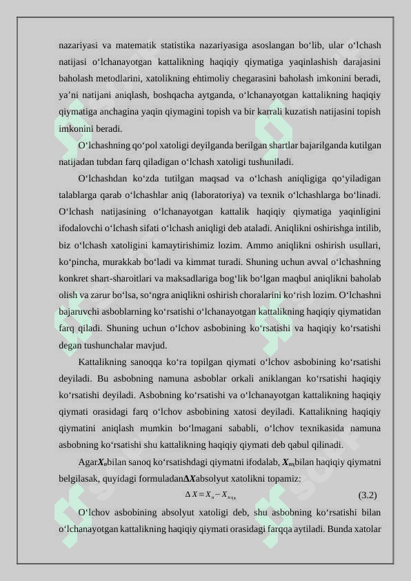 O‘LCHASH XATOLIKLARI VA O‘LCHOV ASBOBLARI HAQIDA UMUMIY MA’LUMOTLAR 4