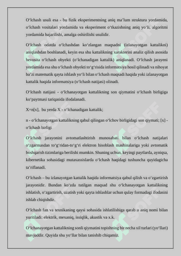O'lchash vositalari va ularning elementlari va parametrlari 3
