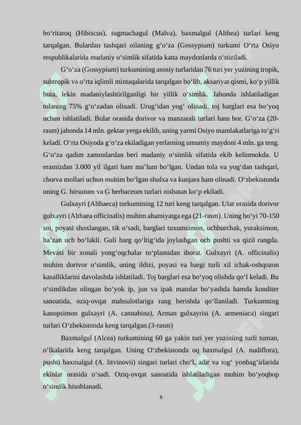 GULXAYRIGULLILAR QABILASI — MALVALES 6