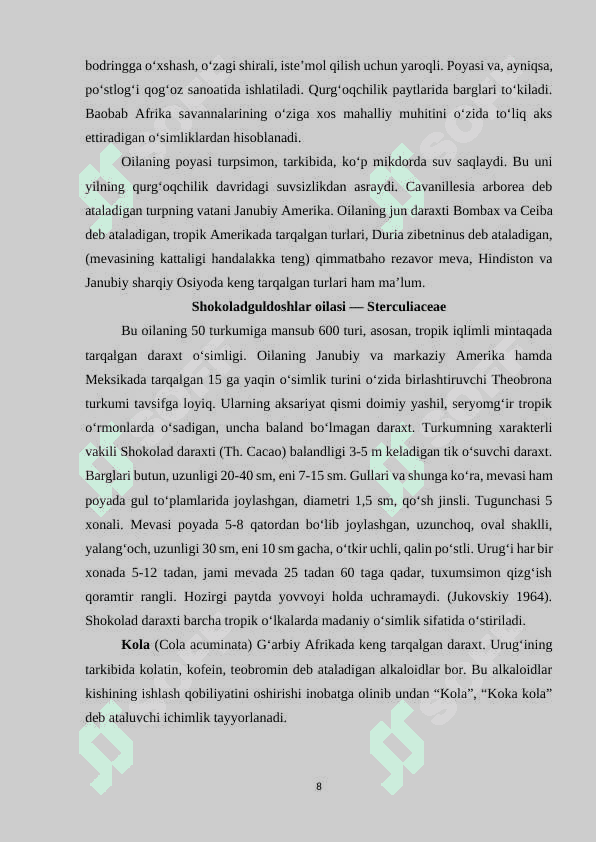 GULXAYRIGULLILAR QABILASI — MALVALES 8